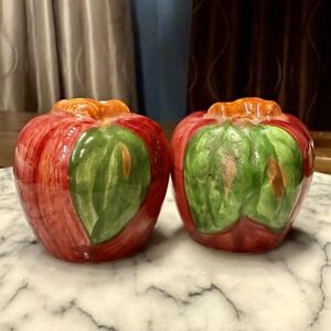 VTG California Franciscan Apple Ceramic Porcelain Salt Pepper Shakers Apples MCM